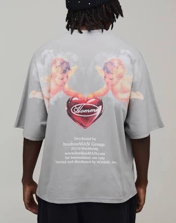 boohooMAN Men's Oversized Cherub Printed T-Shirt