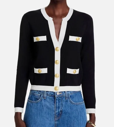L'AGENCE Women's Estefania Contrast Trim Cardi in Black