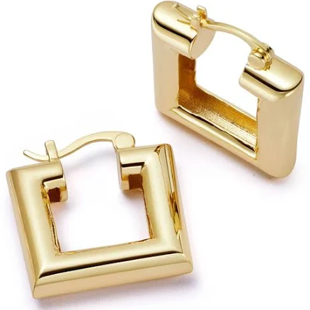 Daisy London x Polly Mini Chubby Square Hoop Earrings in 18ct Gold Plate