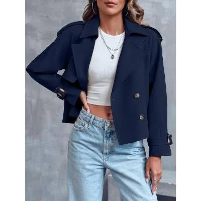 Imily Bela Women's Cropped Double Breasted Trench Coat with Raglan Sleeves