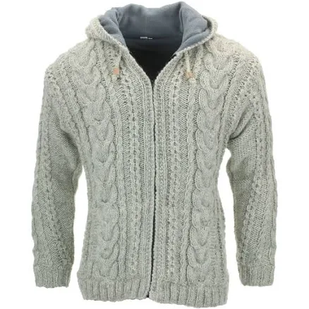 Handmade Wool Cable Knit Hooded Jacket