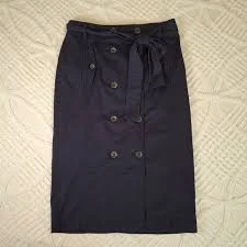Talbots Womens 6 Trench Skirt Navy Blue Double Breasted Belted Midi Cotton NWT