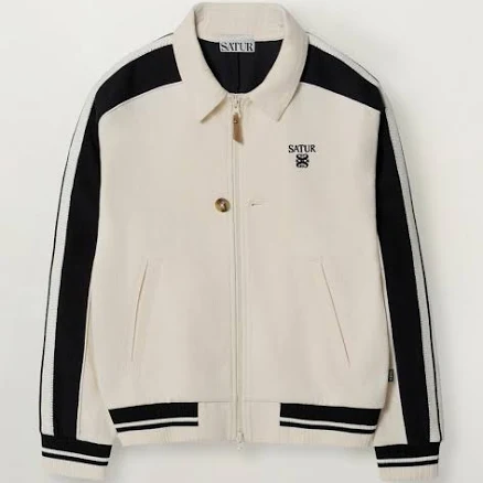 【satur】 Lawton Lining Collar Track Zip-up Jacket : Cream Black