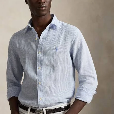 Ralph Lauren Men's Classic Fit Striped Linen Shirt - Size XS in Cabana Blue/White