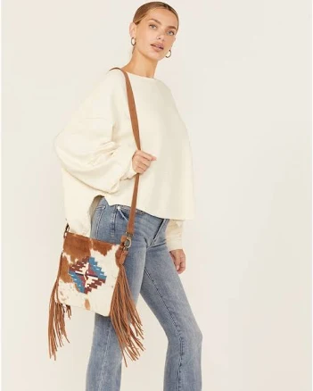 Shyanne Women's Summer Moon Hairon Southwestern Seed Bead Crossbody Ba