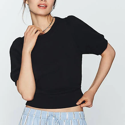 Puff-Sleeve Sweatshirt T-Shirt by Maeve in Black, Size: XS at Anthropologie