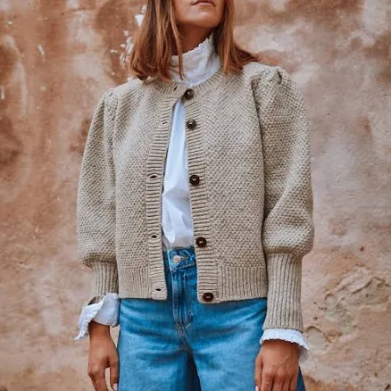 L'Envers Anais Puff-Sleeve Merino Wool Cardigan