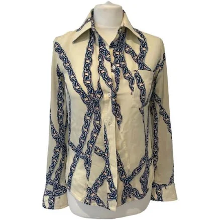 LOUIS VUITTON Silk Chain Print Collared Shirt Size 34 FR