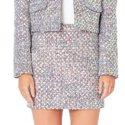 Endless Rose Sequins Tweed Mini Skirt GREY MULTI
