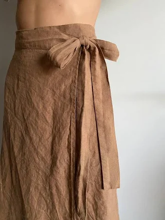 Handmade Linen High-Waisted Mid-Calf Wrap Skirt