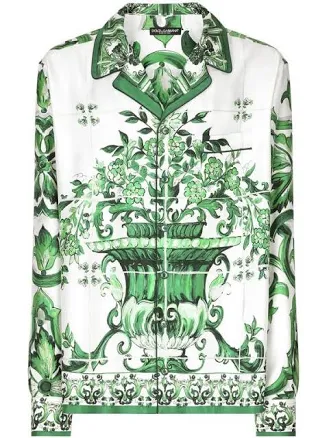 Man Dolce & Gabbana Silk Twill Shirt With Majolica