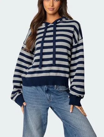 Edikted Women's Striped Hooded Knit Sweater