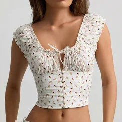Oh Polly Ruched Cotton-Poplin Corset Top
