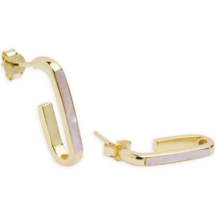 Argento Vivo Women's Sterling Silver Elongated Mother-of-Pearl Hoop Earrings
