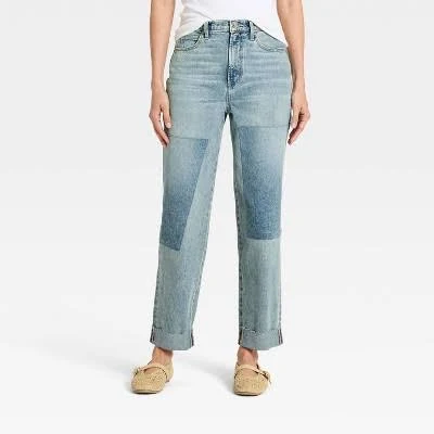 Universal Thread Women's High-Rise Vintage Patchwork Cropped Jeans