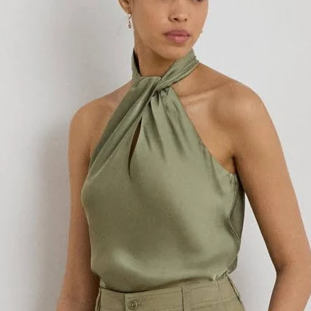 Ralph Lauren Women's Twist-Front Charmeuse Halter Blouse