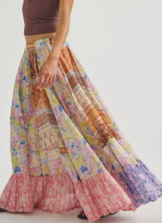 Free People Santa Eulalia Printed Cotton Maxi Skirt