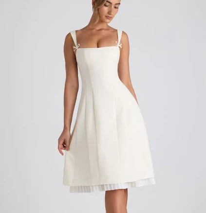 Oh Polly Isadora Bow-Detail Pleated A-Line Midi Dress