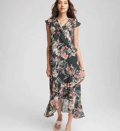 Chico's Women's Floral Ruffle-Trim Chiffon Dress