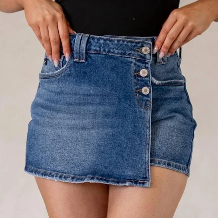 KanCan Duckie High Rise Skort Medium Blue KC5513D 27/7 / Blue