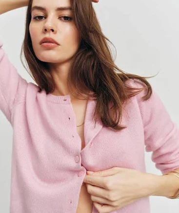 Reformation Clara Cashmere Crew Cardigan | Pink | Medium