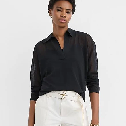 Loft Women's Sheer Collared Split Neck Sweater