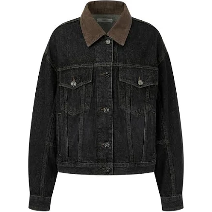 Studio Tomboy Women's Corduroy-Collar Denim Jacket