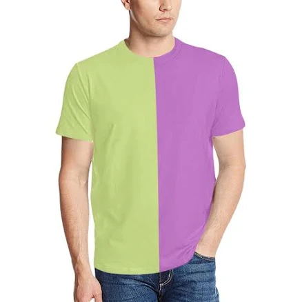 Half Green Half Purple TShirt, Color Block Split 2 Two Tone Combo Print Designer Lightweight Crewneck Men Women Tee Top Short Sleeve Shirt XL