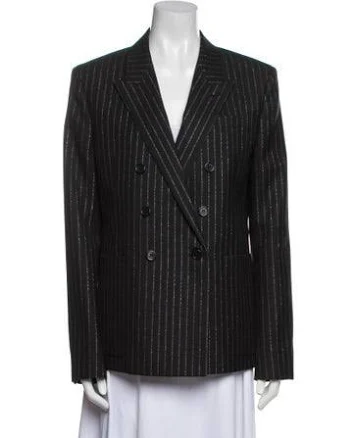 Saint Laurent Virgin Wool Striped Blazer in Black/Metallic, Women's US10, FR42 | L