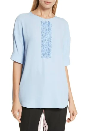 No21 N21 No. 21 Numero Ventuno Ruffle Neck Powder Blue Blouse Top Sz 2