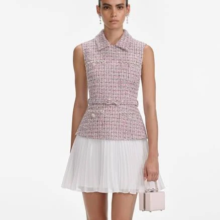 Self Portrait Boucle Chiffon Mini Dress