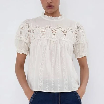 Lace Collar Short Sleeve Blouse