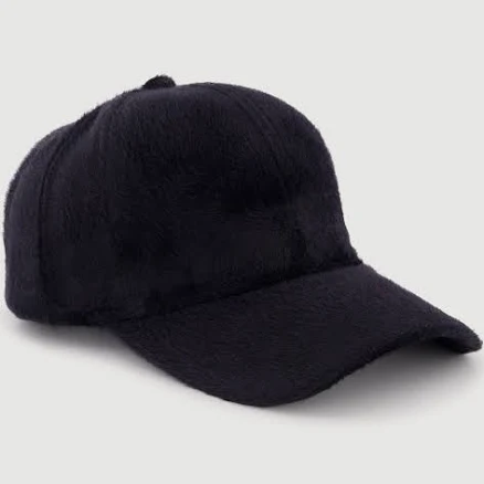 Womens Solid Faux Fur Baseball Cap, Black, Size NO SIZE - Rainbow Shops