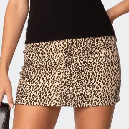 Edikted Women's Leopard Printed Denim Mini Skirt