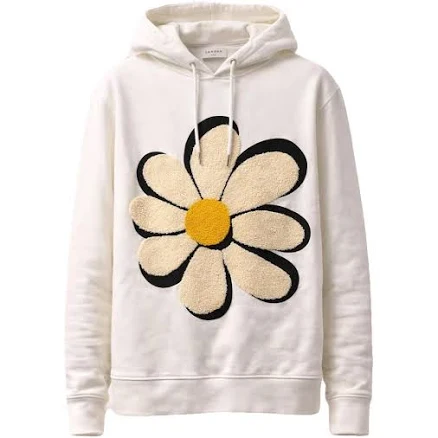 Sandro Hoodie Ecru Cotton Flower Appliqué Sweatshirt Size S