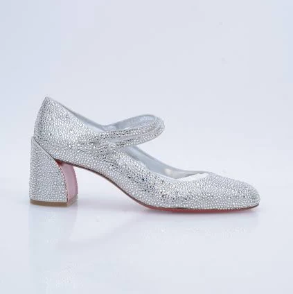 Louboutin Miss Jane Strass 55 Silver Size 40 / 7 US