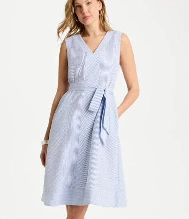 Chico's Women's Seersucker V-Neck Sleeveless Dress