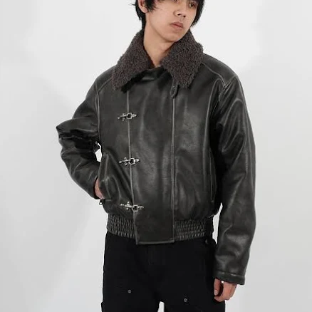 IN EXISTENCE Asymmetric Placket Washed Moto Jacket