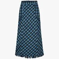 [MARGARIN FINGERS] Blue Check Long Skirt - Blue