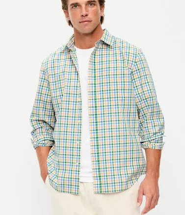 Old Navy Men's Classic Fit Everyday Plaid Poplin Shirt - Multi - Size L