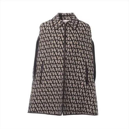 Valentino V logo 24 years Cotton x rayon x polyester Cape 36 Ladies' Beige x black 2B3CG3F57MY
