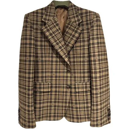 Gucci Men's Double G-Logo Check-Pattern Wool Blazer