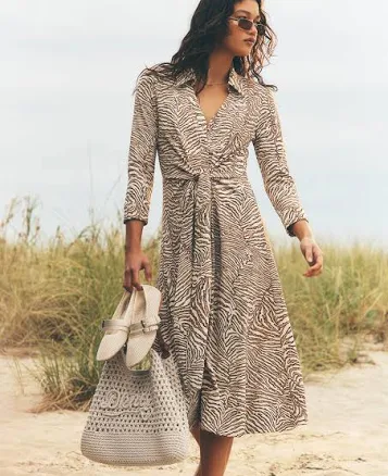 DKNY Women's Zebra Print Midi Shirt Dress