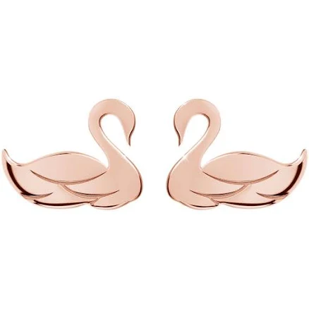 Swan Stud Earrings in Solid Gold