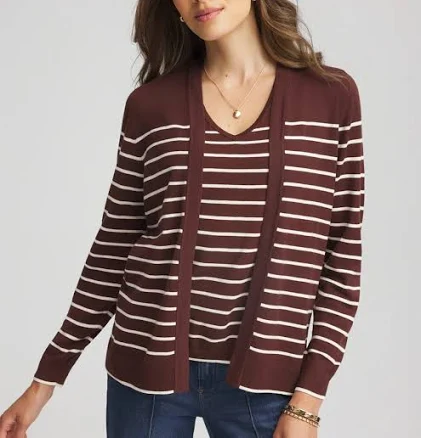 Chico's Women's Ella Striped Long-Sleeve Cardigan Sweater