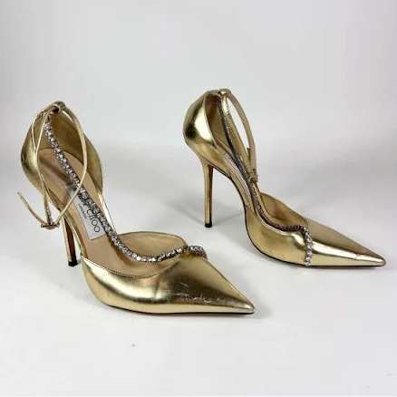 Jimmy Choo Shoes | Jimmy Choo Talika Crystal-Embellished Pump | Color: Gold | Size: 8 | Rattyjack's Closet