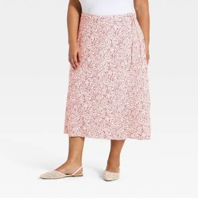 A New Day Women's Linen Midi Wrap Skirt