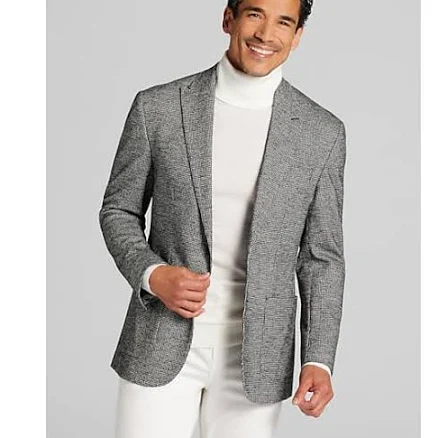 Joseph Abboud Modern Fit Houndstooth Sport Coat in Grey/Black and Blue – Men’s Polyester Blend Blazer, Size 42 Regular