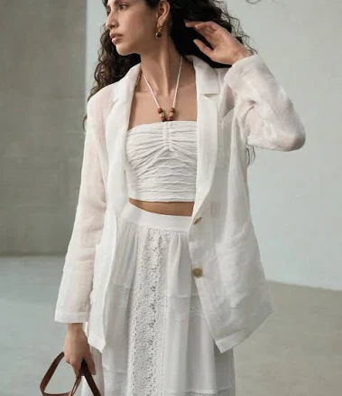 Single Breasted Belted Linen Blazer
