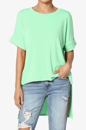 Themogan Women's Casual Round Neck Cuffed Short Sleeve Jersey Top